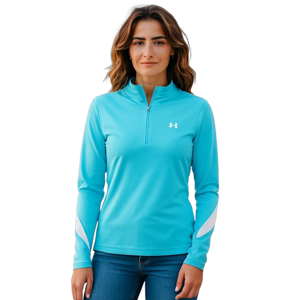 Under Armour 1/4 Zip Athletic Top Women's Size S Blue White Long Sleeve Logo